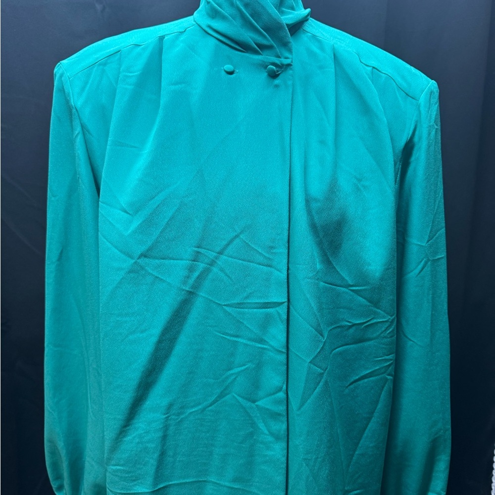 Green High-Neck Button Front Blouse